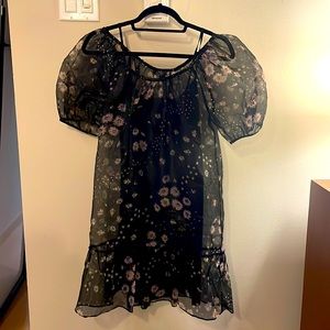 MADEWELL sheer black floral puff sleeve dress